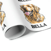 Custom Name Golden Retriever Dog Portrait Funny  Geschenkpapier (Rolleneckpunkt)