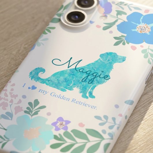 Custom Name Golden Retriever Pastel Blue Floral iPhone 16 Hülle