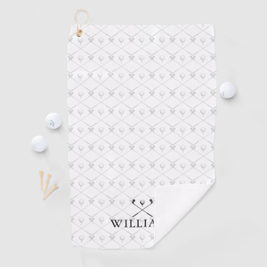 Custom Name Golf Clubs Pattern Black And White Golfhandtuch (Insitu)