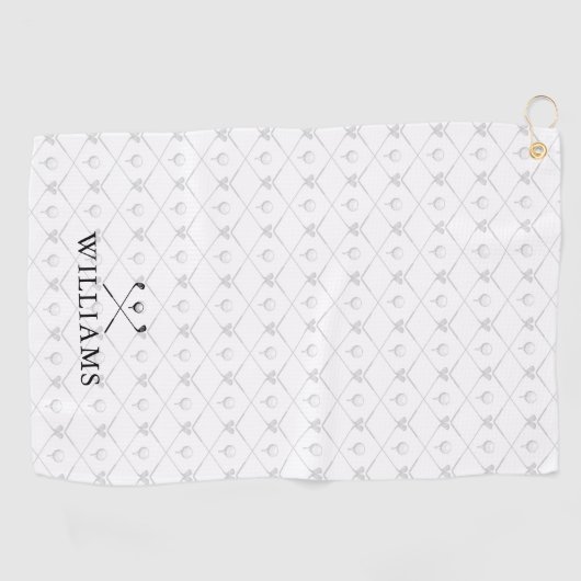 Custom Name Golf Clubs Pattern Black And White Golfhandtuch (Horizontal)