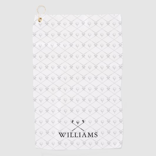Custom Name Golf Clubs Pattern Black And White Golfhandtuch (Vorderseite)