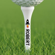 Custom Name Golf Tee Space Rocket Blast Off Fun