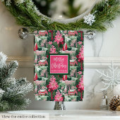 Custom name green and pink Christmas preppy towel Badhandtuch Set