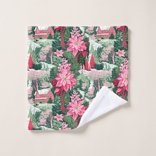 Custom name green and pink Christmas preppy towel Badhandtuch Set (Waschlappen)