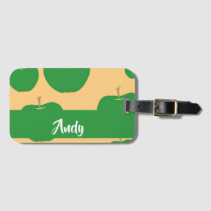 Custom name green apple on orange gepäckanhänger