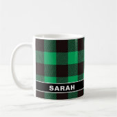Custom Name Green & Black Buffalo Plaid Kaffeetasse (Links)