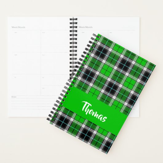 Custom name green plaid pattern planer (Anzeige)