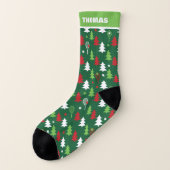 Custom name, Green red, white tennis Christmas Socken (Links - Außen)
