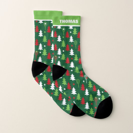 Custom name, Green red, white tennis Christmas Socken (Paar)