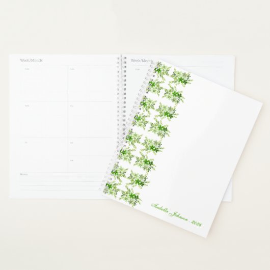 Custom Name Green Watercolor Floral Planer (Anzeige)