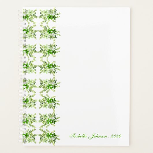 Custom Name Green Watercolor Floral Planer (Vorderseite)