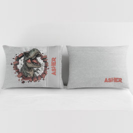 Custom Name Grey Boys Dinosaur Roaring T-Rex Kissenbezug