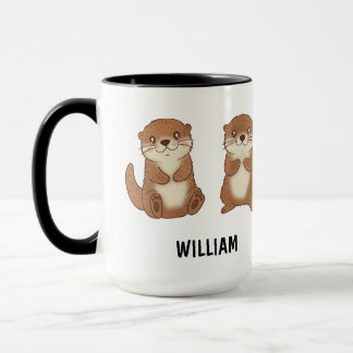 Custom Name Hand Drawn Cute Otters Coffee Tasse