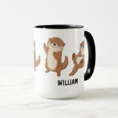 Custom Name Hand Drawn Cute Otters Coffee Tasse (VorderseiteRechts)