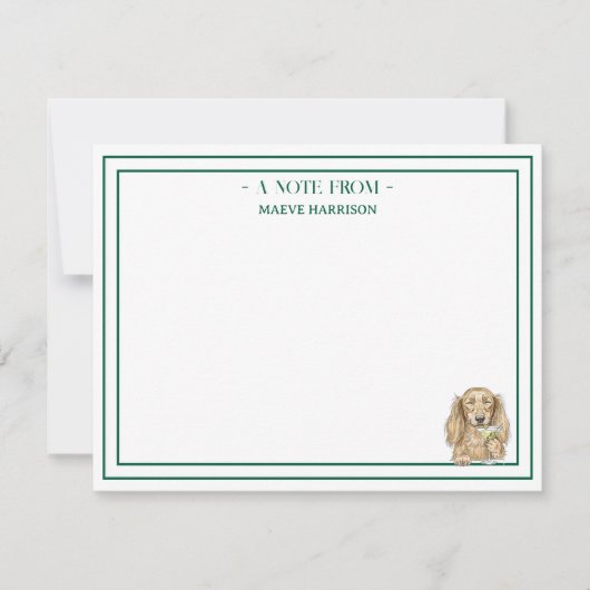 Custom Name Hand Drawn Dachshund Martini Flat Mitteilungskarte (Vorderseite)