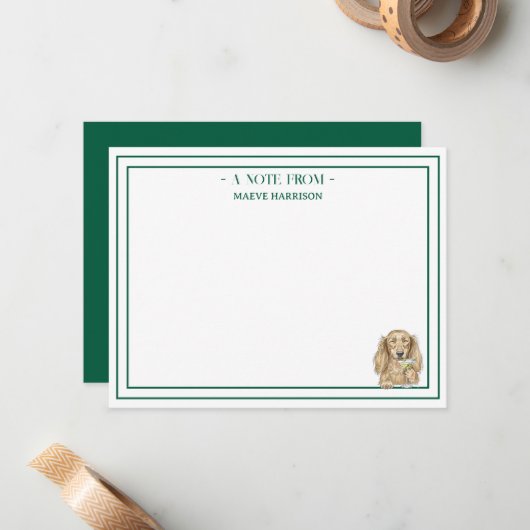 Custom Name Hand Drawn Dachshund Martini Flat Mitteilungskarte (Vorderseite/Rückseite Beispiel)