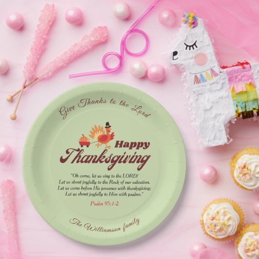 Custom Name | Happy Thanksgiving with Bible Verse Pappteller (Party)