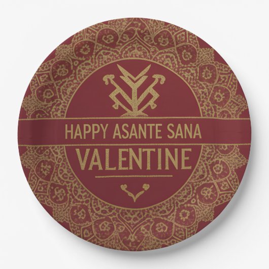 Custom Name Happy Valentine's Day: Red & Gold Lux  Pappteller (Vorderseite)