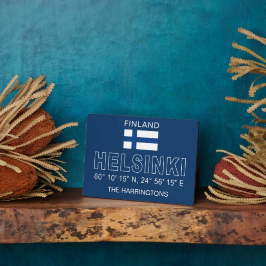 Custom Name Helsinki Coordinates Fotoplatte (Seite)