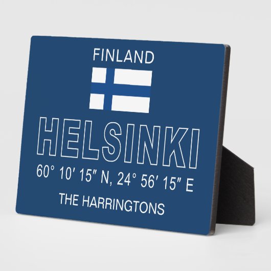 Custom Name Helsinki Coordinates Fotoplatte (Seite)
