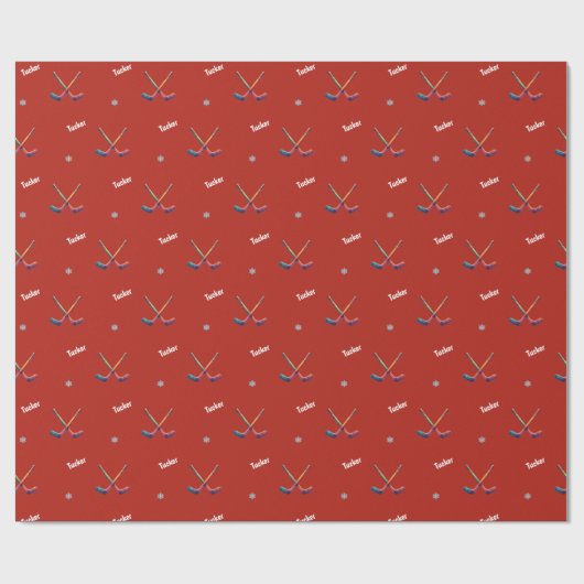 Custom Name Hockey Wrapping Paper Geschenkpapier (Flach)
