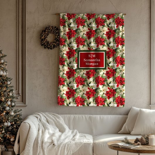 Custom Name Holiday Blanket Chic Poinsettia Style Fleecedecke