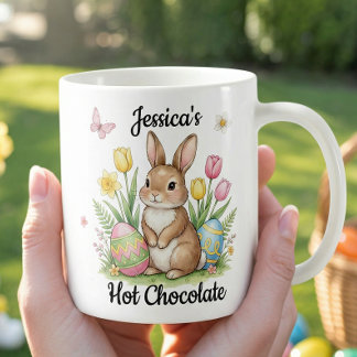 Custom Name Hot Chocolate Preppy Easter Bunny Kaffeetasse