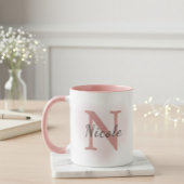 Custom Name &Initial Elegant Dusty Rose Pink Mug Tasse