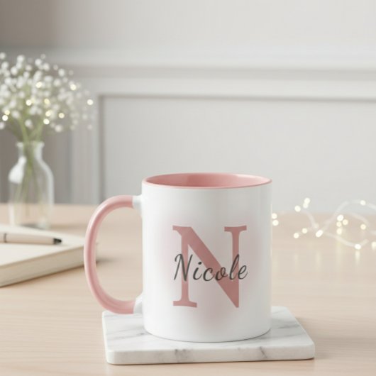 Custom Name &Initial Elegant Dusty Rose Pink Mug Tasse