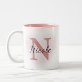 Custom Name &Initial Elegant Dusty Rose Pink Mug   Zweifarbige Tasse (Links)