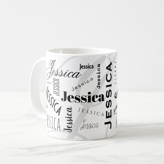 Custom Name Jessica Black White Coffee Mug Kaffeetasse (Vorderseite Links)