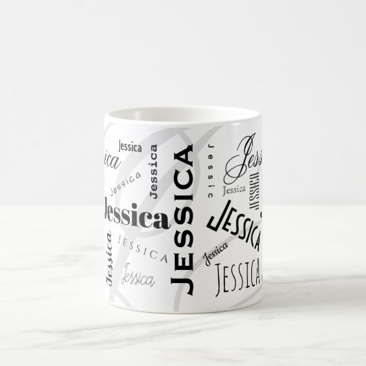 Custom Name Jessica Black White Coffee Mug Kaffeetasse (Mittel)