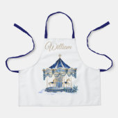 Custom Name Kids Apron | Blue Glitter Carousel  Schürze (Vorderseite)
