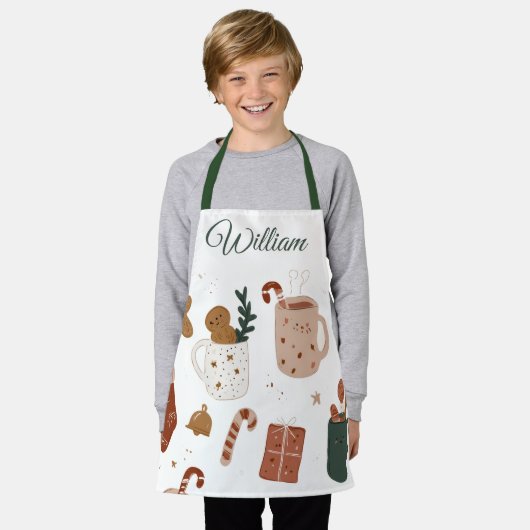 Custom Name Kids Apron Gingerbread & Holiday Cheer Schürze (Getragen)