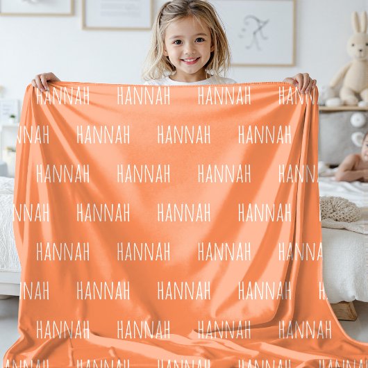 Custom Name Kids Orange Blanket for Girls and Boys Fleecedecke