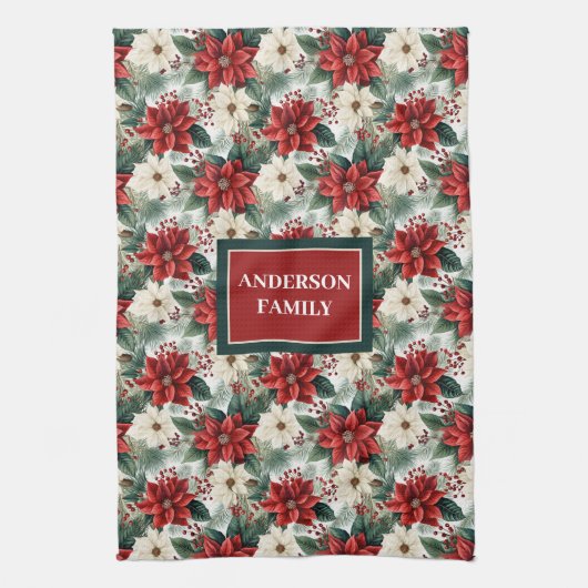 Custom Name Kitchen Towel Chic Christmas Wreath Geschirrtuch (Vertikal)