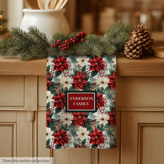 Custom Name Kitchen Towel Chic Christmas Wreath Geschirrtuch