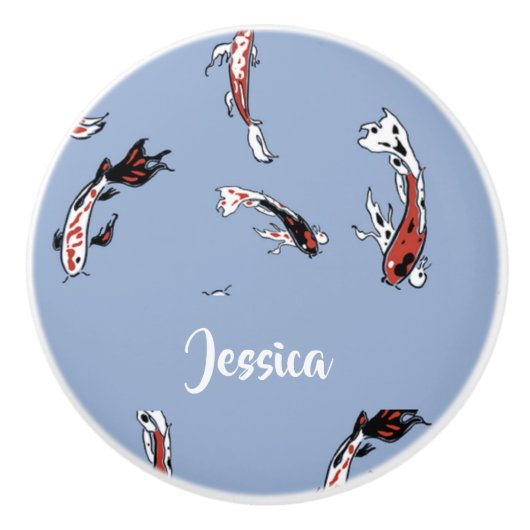 Custom name koi fish blue keramikknauf (Vorderseite)