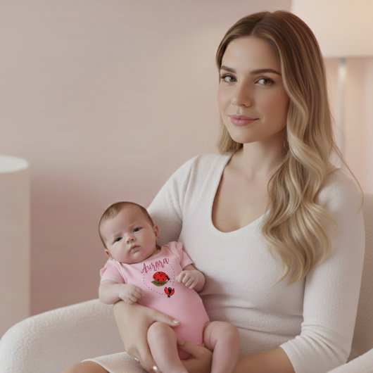 Custom Name Ladybug Pink Baby Bodysuit Baby Strampler