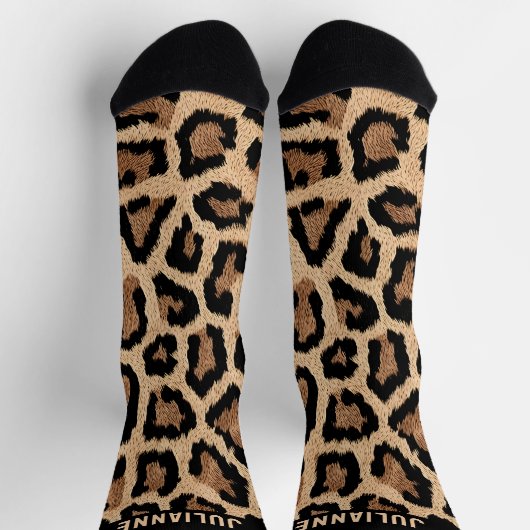 Custom Name Leopard Print Crew Socks Socken (Oben)