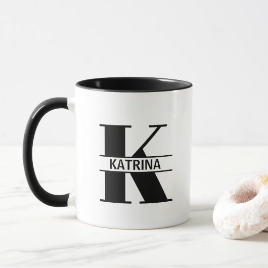 Custom Name Letter 'K' Mug Tasse (Mit Donut)