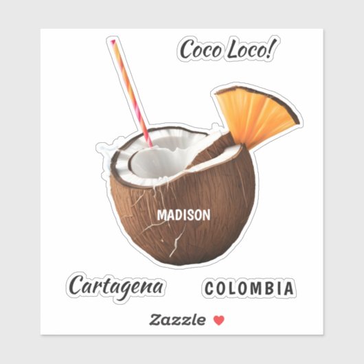 Custom Name & Location Coco Loco Aufkleber (Blatt)