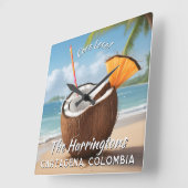Custom Name & Location Coco Loco Quadratische Wanduhr (Winkel)