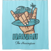 Custom Name & Location Surf Shaka Duschvorhang (Vorderseite)