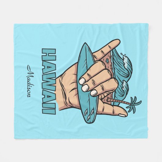 Custom Name & Location Surf Shaka Fleecedecke (Vorderseite (Horizontal))