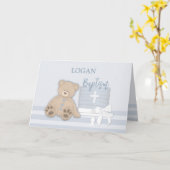 Custom Name, Logan, Blue Baptism Cake Teddy Bear Karte (Gelbe Blume)