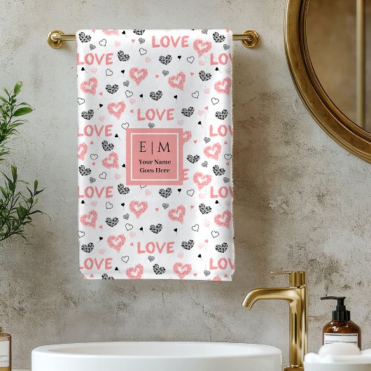 Custom Name Love Text Bath Towel Valentine Gift Badhandtuch Set