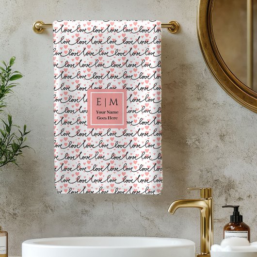 Custom Name Love Text Bath Towel Valentine Gift Badhandtuch Set