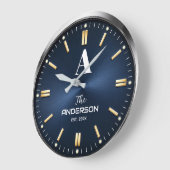 Custom name Luxury Blue Elegant Gold and Silver Große Wanduhr (Winkel)