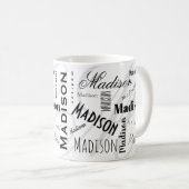 Custom Name Madison Black White Coffee Mug Kaffeetasse (VorderseiteRechts)